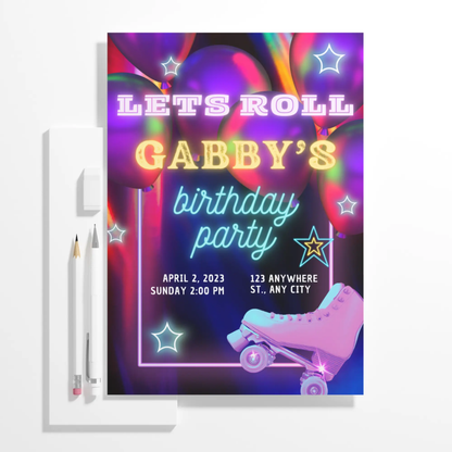 Roller Skates Skating Birthday Invitation Template - CreativeRino