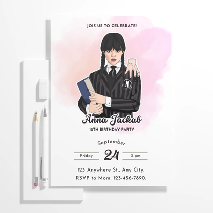 Wednesday Addams Birthday Invitation Template - CreativeRino