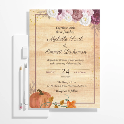 Fall Pumpkin Terracotta Wedding Invitation Template - CreativeRino