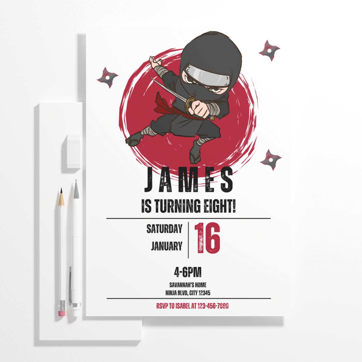 Ninja Birthday Invitation Template | Ninja Warrior Party Invite