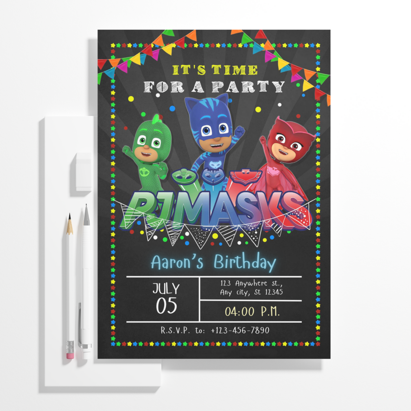 PJ Masks Birthday Invitation Template