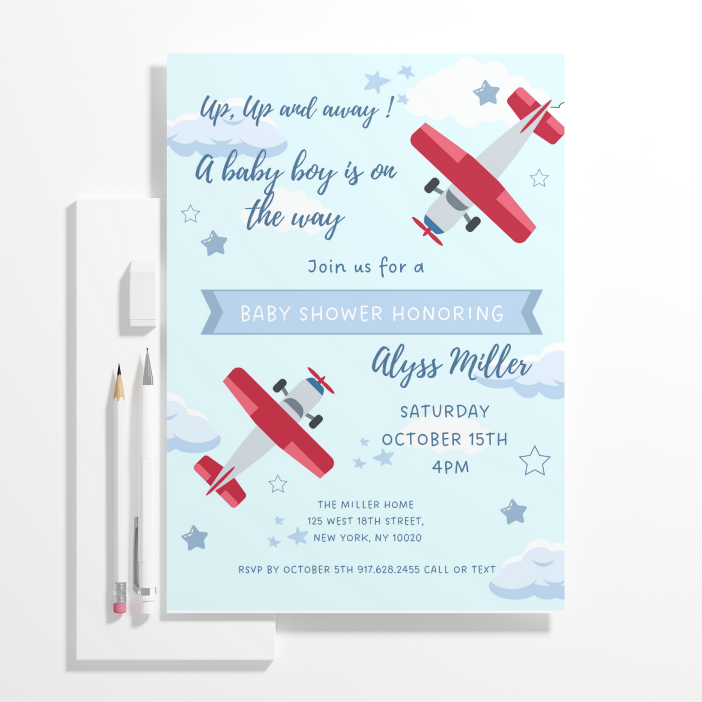 Airplane Baby Shower Invitation Template