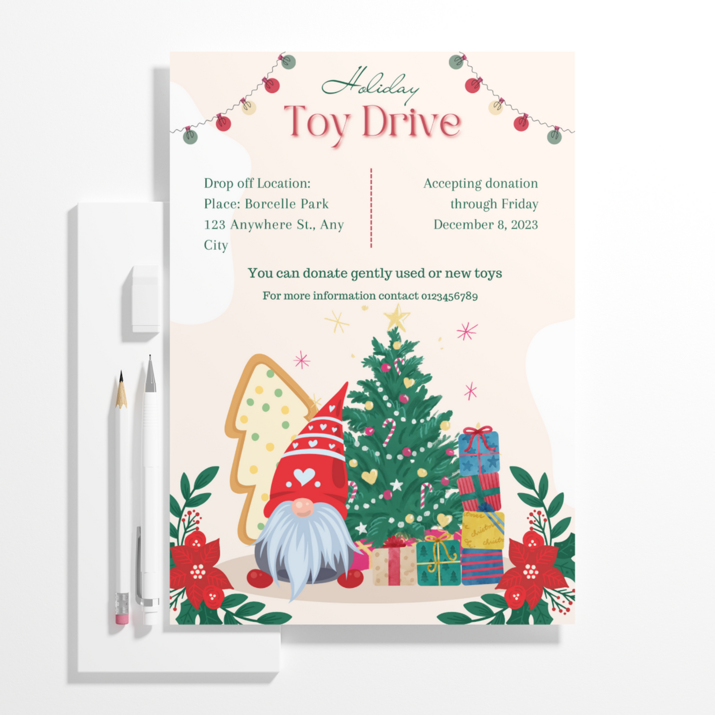 Christmas Toy Drive Flyer Template | Holiday Toy Drive Invitation