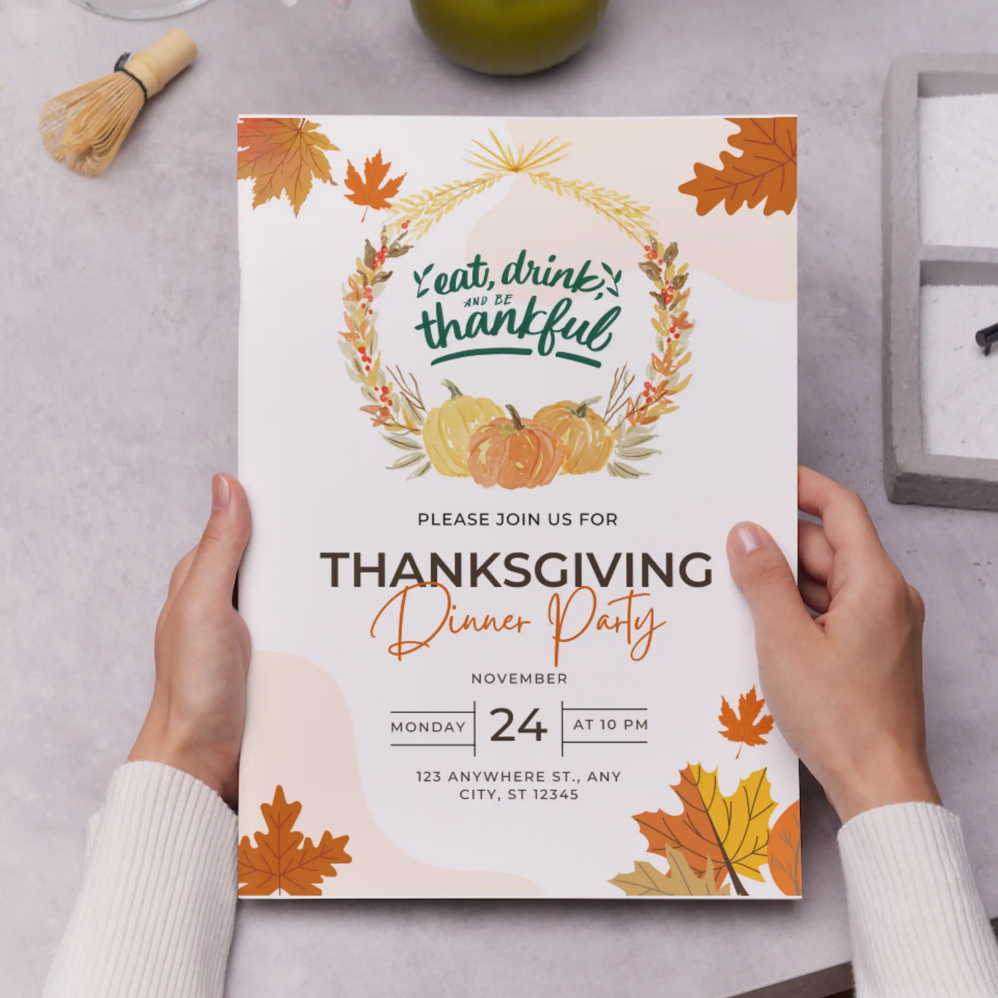 Eat drink and be thankful Thanksgiving Dinner Party Invitation Template - CreativeRino