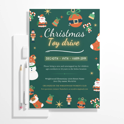 Christmas Toy Drive Flyer Template | Toy Drive Invitation - CreativeRino
