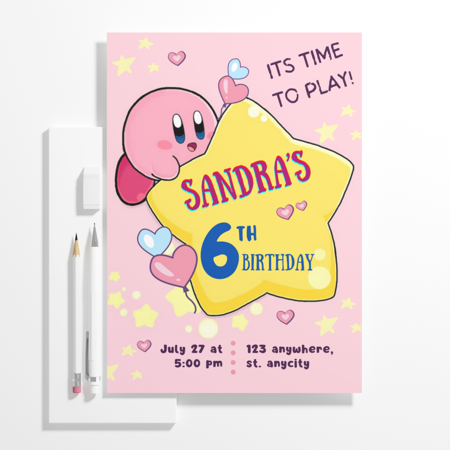 Kirby Birthday Invitation Template