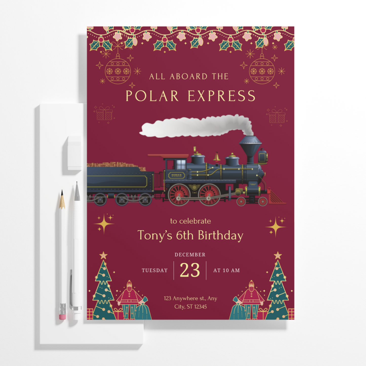 Christmas Polar Express Train Birthday Invitation Template