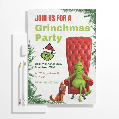 Grinchmas Christmas Party Invitation Template | Grinch Invite - CreativeRino