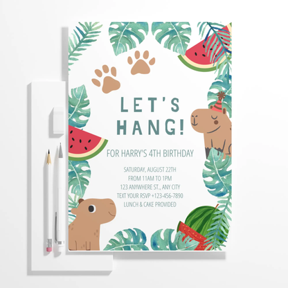 Capybara Birthday Invitation Template - CreativeRino