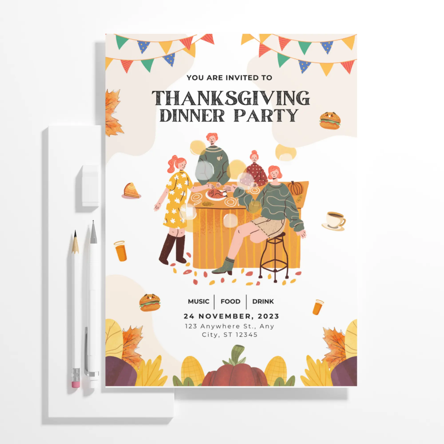 Thanksgiving Dinner Party Invitation Template - CreativeRino