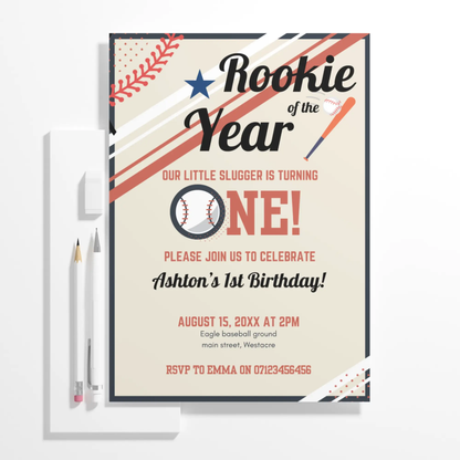 Baseball Birthday Invitation Template | Rookie of the Year - CreativeRino