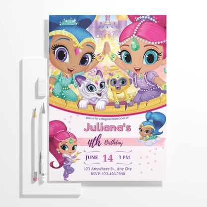 Shimmer and Shine Birthday Invitation Template - CreativeRino