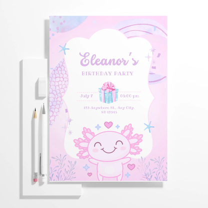 Axolotl Birthday Invitation Template - CreativeRino
