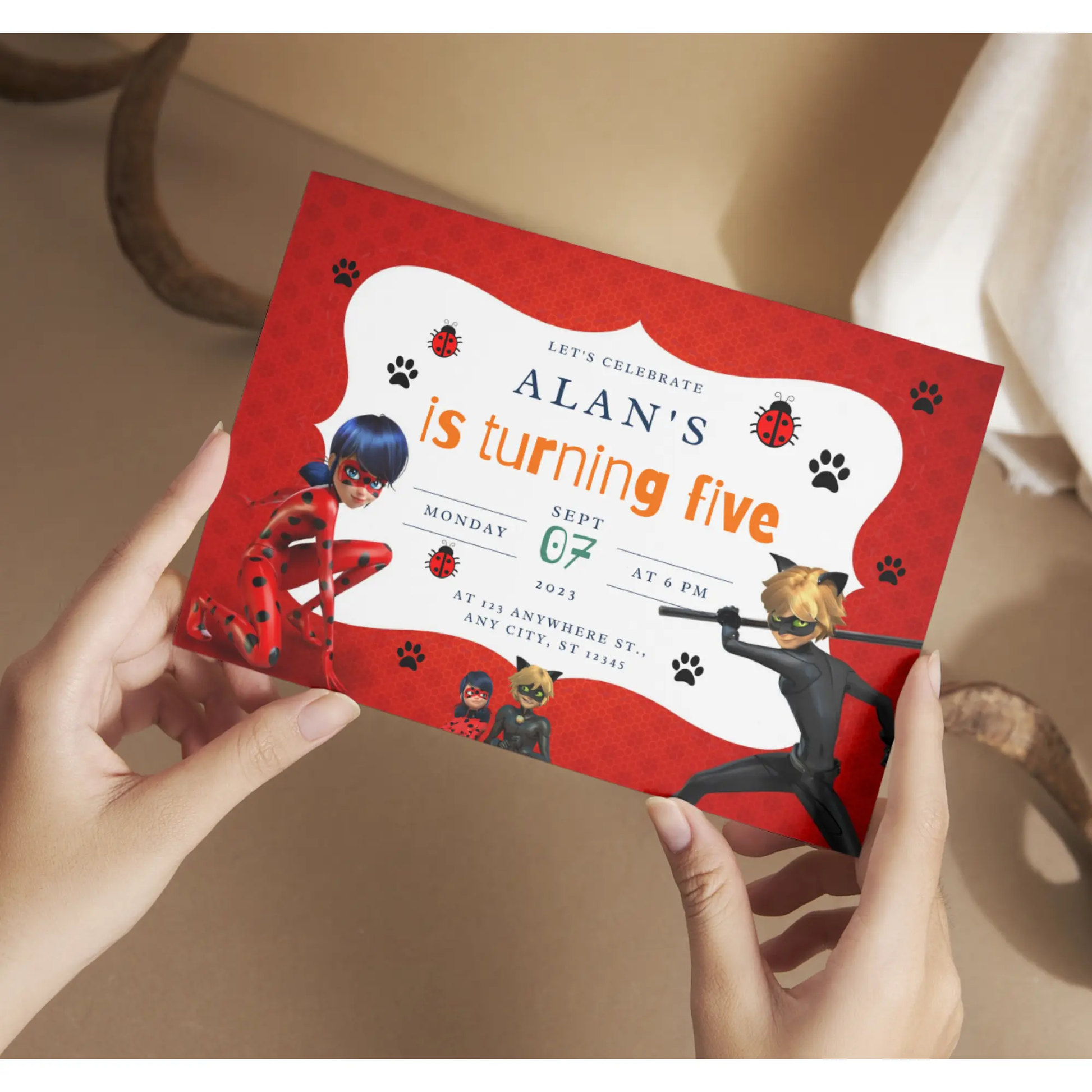 Miraculous Tales of Ladybug & Cat Noir Birthday Invitation Template - CreativeRino