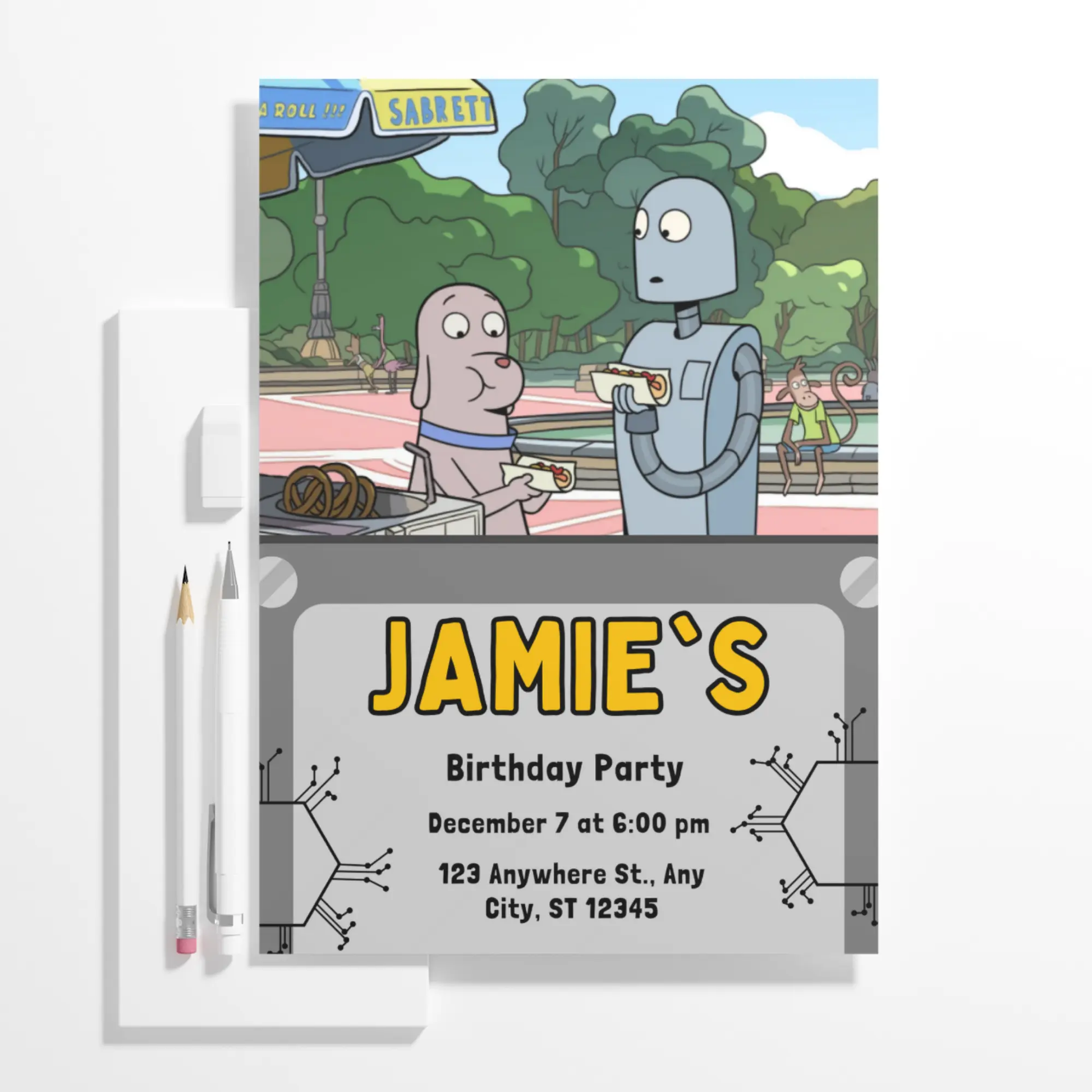 Robot Dreams Birthday Invitation Template - CreativeRino