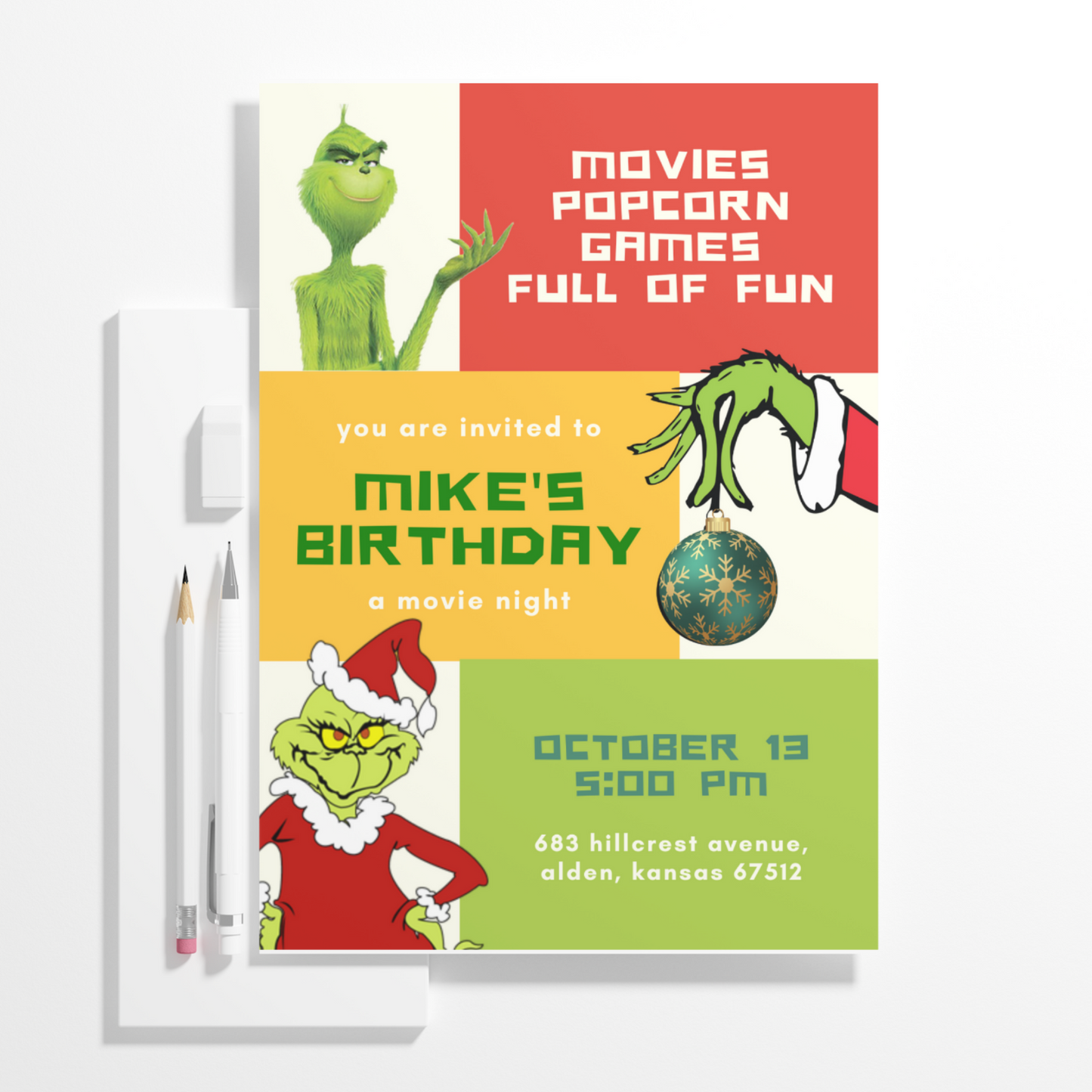 Grinch Christmas Birthday Invitation Template