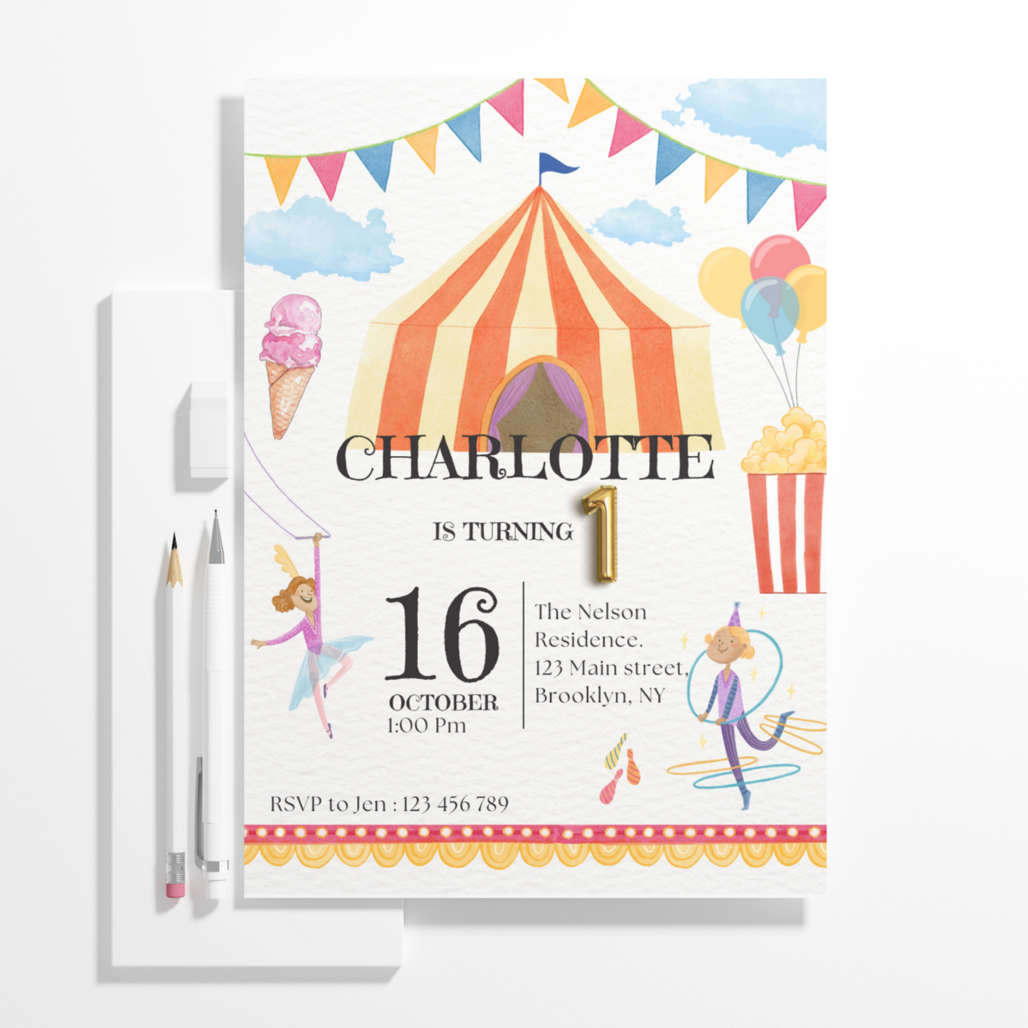 Circus Carnival Birthday Invitation Template