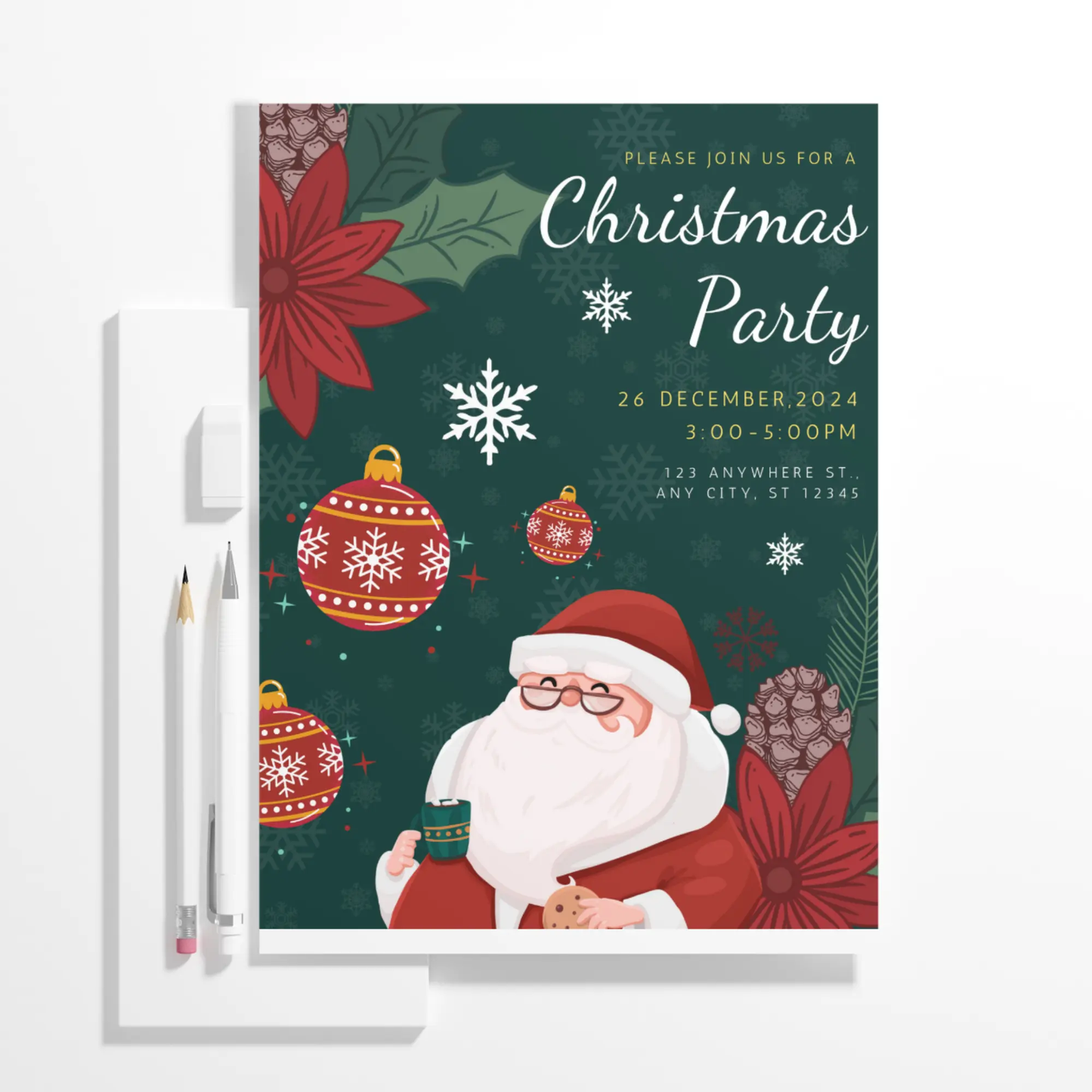 Santa Claus Christmas Party Invitation Template - CreativeRino