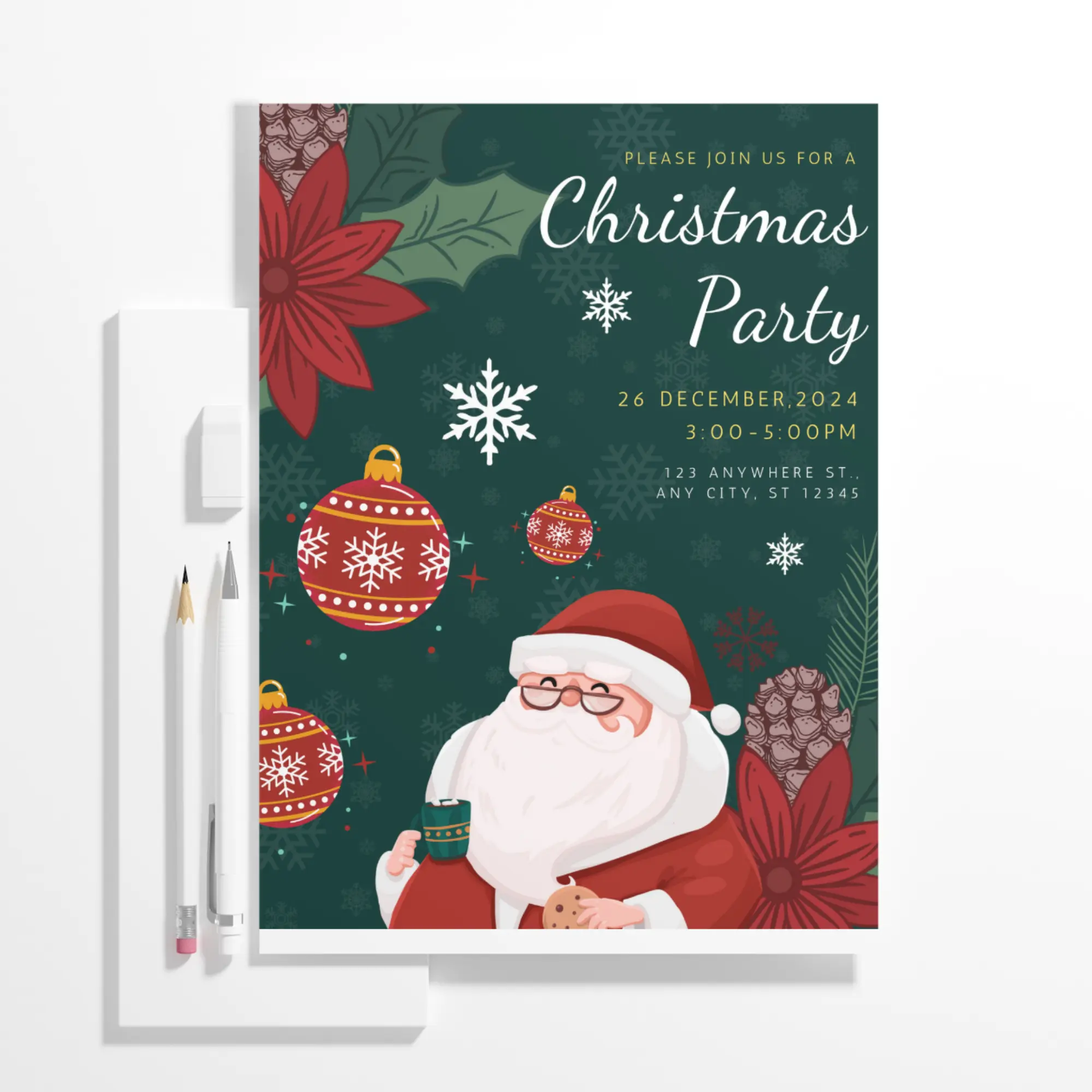 Santa Claus Christmas Party Invitation Template - CreativeRino