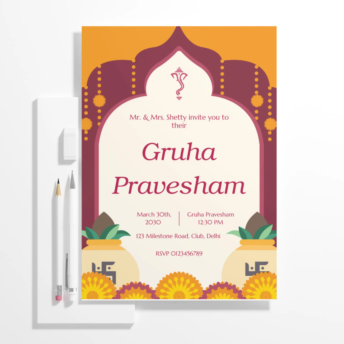 Gruhapravesham Invitation Template | Indian Housewarming Invite - CreativeRino