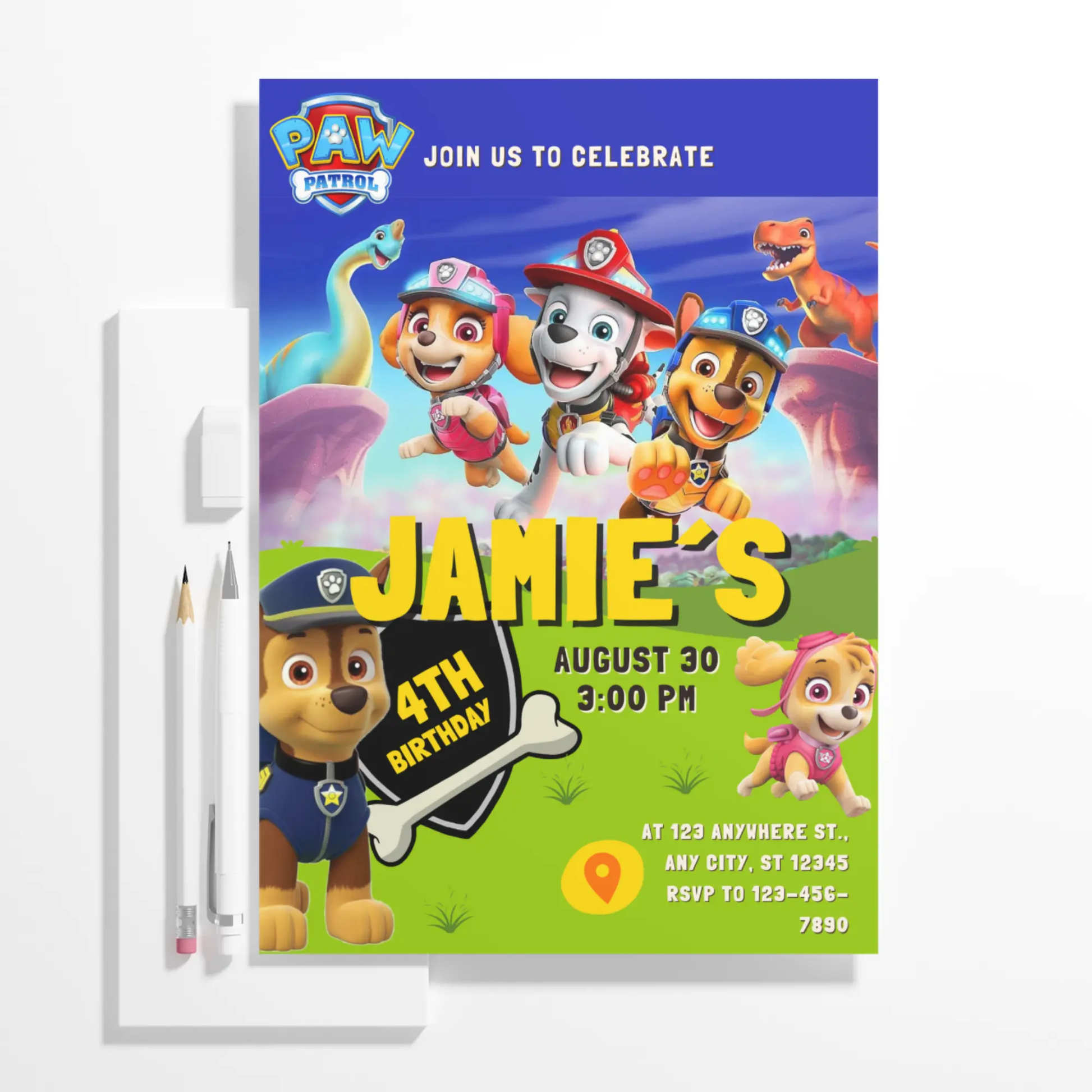 Paw Patrol Birthday Invitation Template - CreativeRino