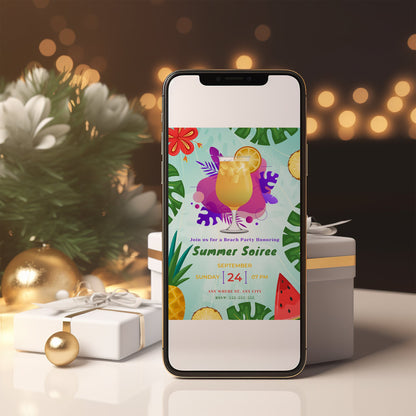 Summer Soiree Party Invite | Cocktail Party Invitation Canva Template CreativeRino