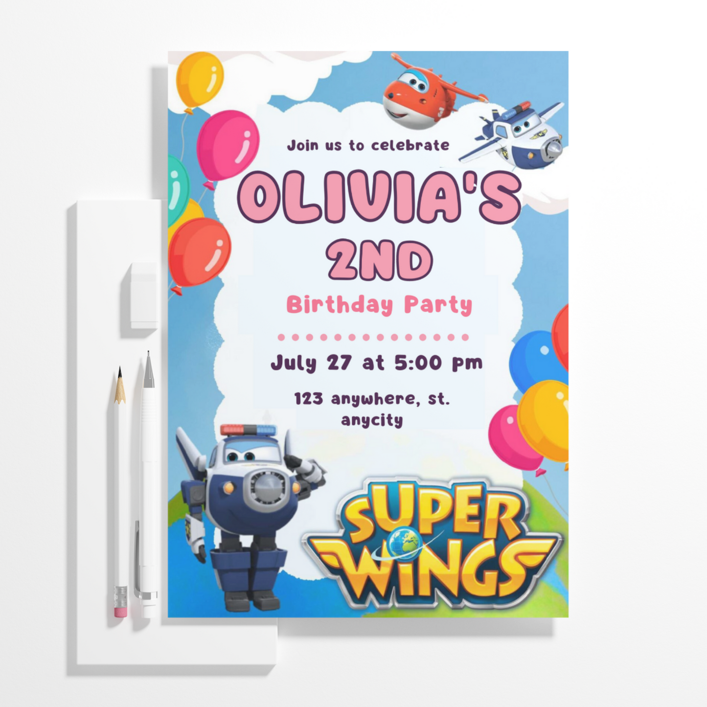 Super Wings Birthday Invitation Template