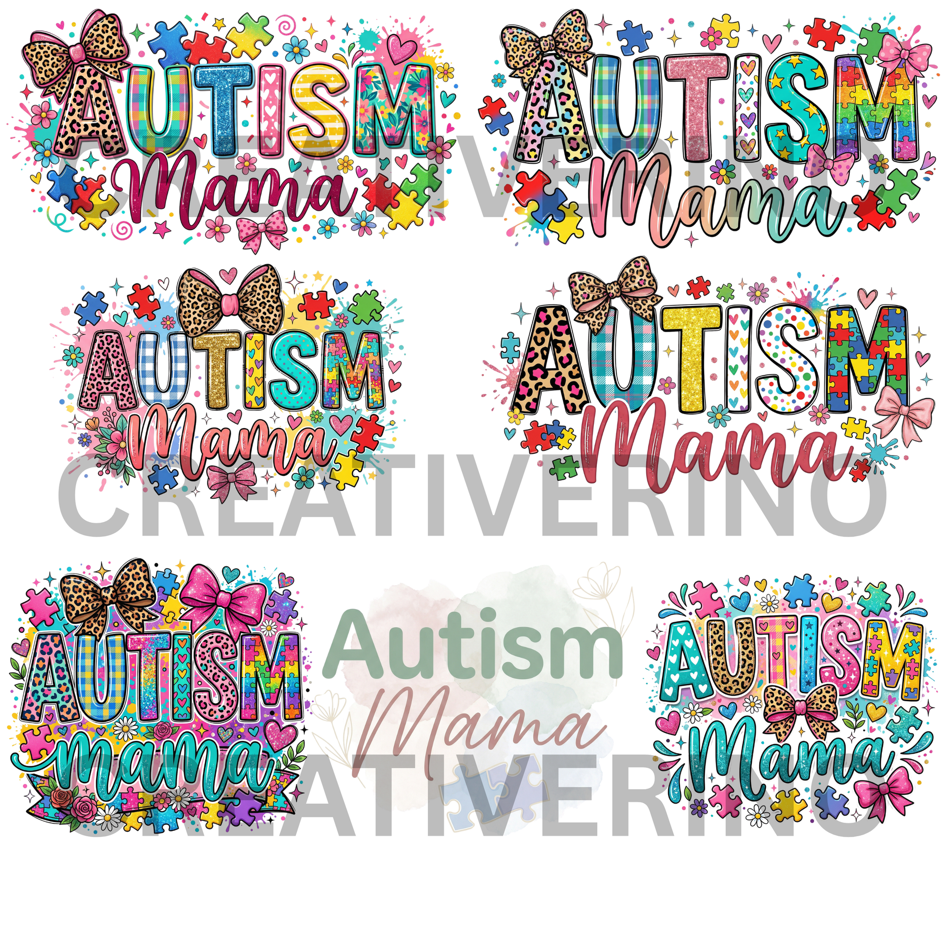 Autism Mama PNG | Autism Awareness | Superhero Cartoon Aesthetic Retro Groovy 70s-style Coquette Faux Yarn Preppy Puzzle Trendy Designs CreativeRino