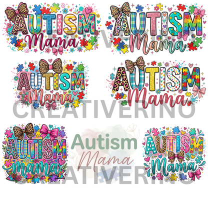 Autism Mama PNG | Autism Awareness | Superhero Cartoon Aesthetic Retro Groovy 70s-style Coquette Faux Yarn Preppy Puzzle Trendy Designs CreativeRino