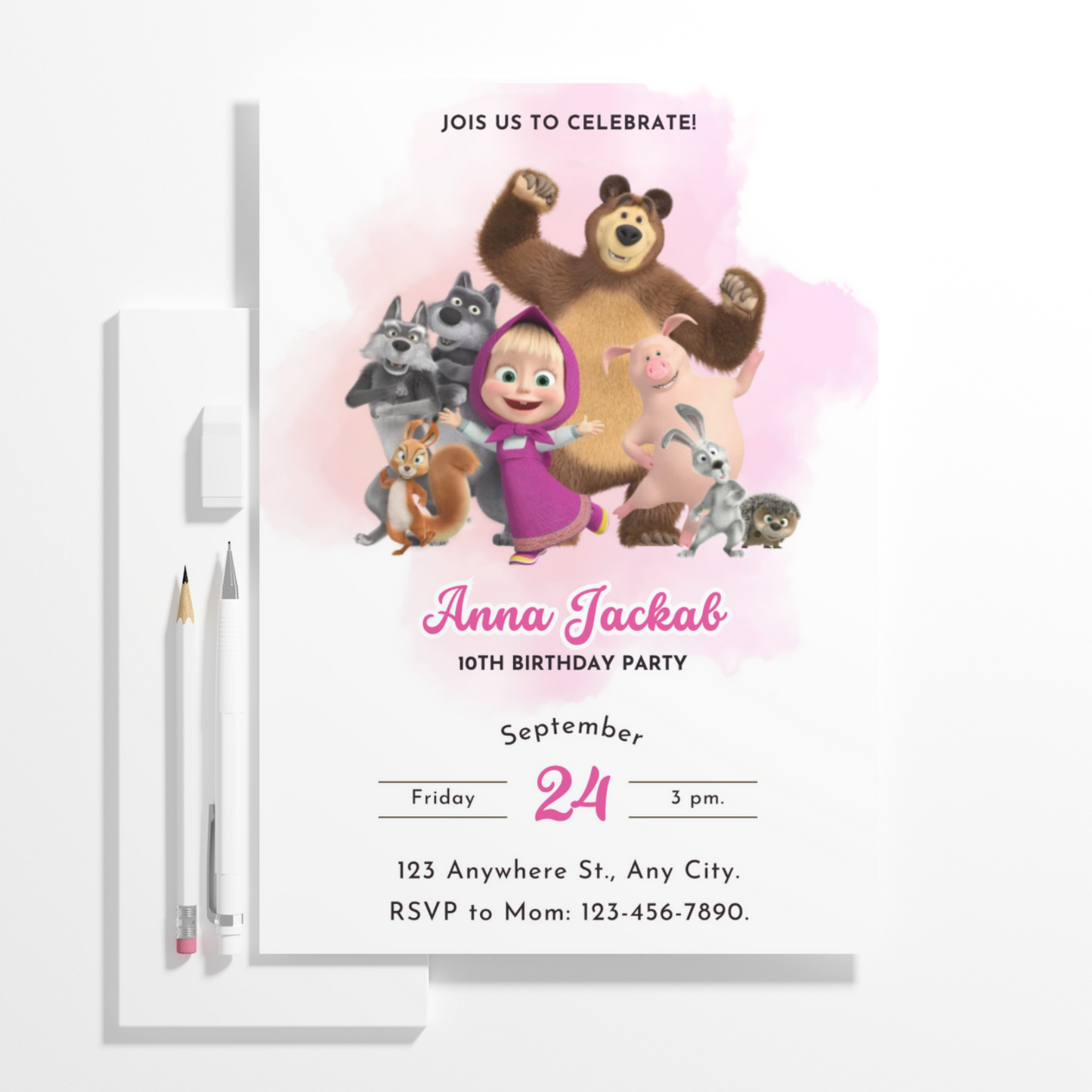 Masha And The Bear Birthday Invitation Template