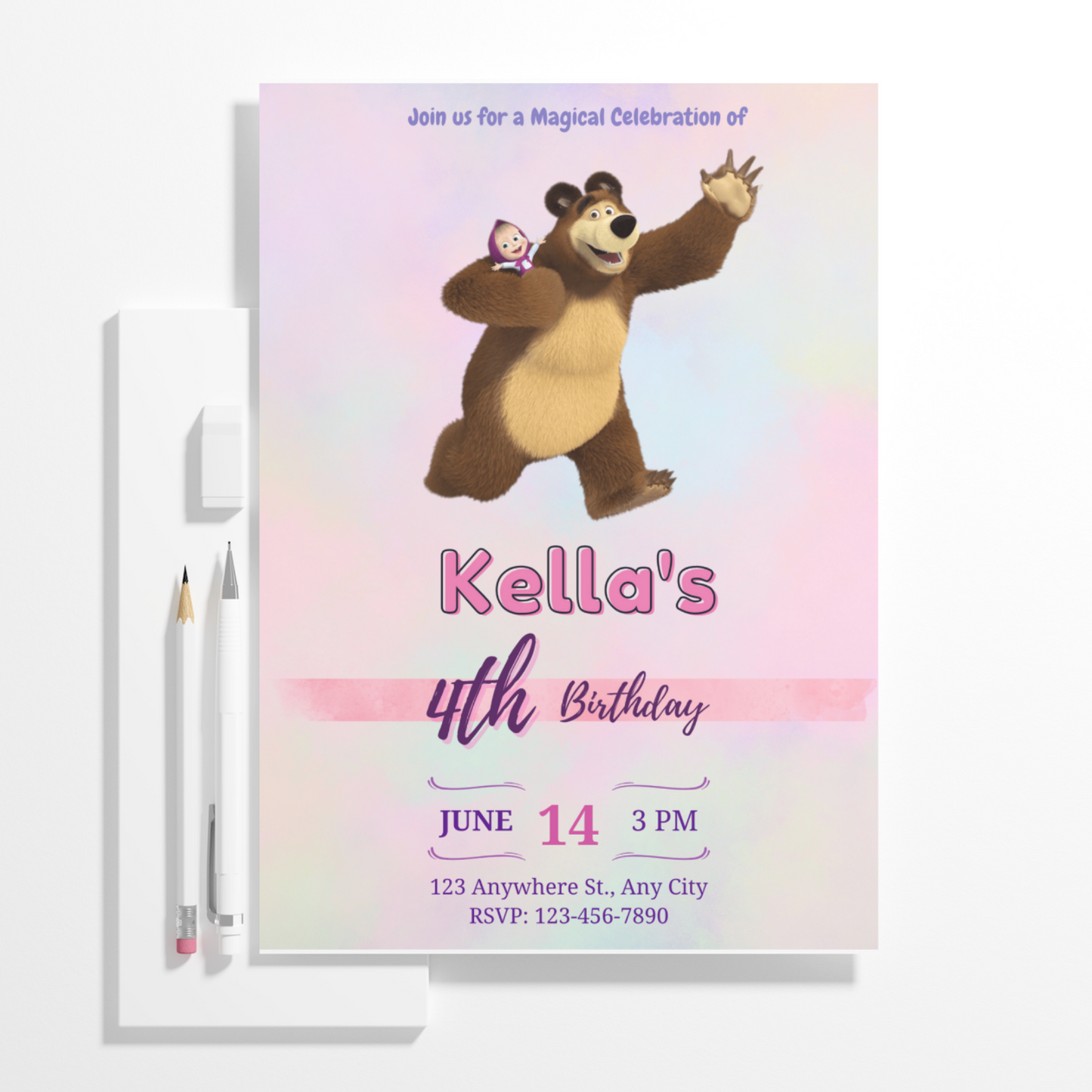 Masha And The Bear Birthday Invitation Template