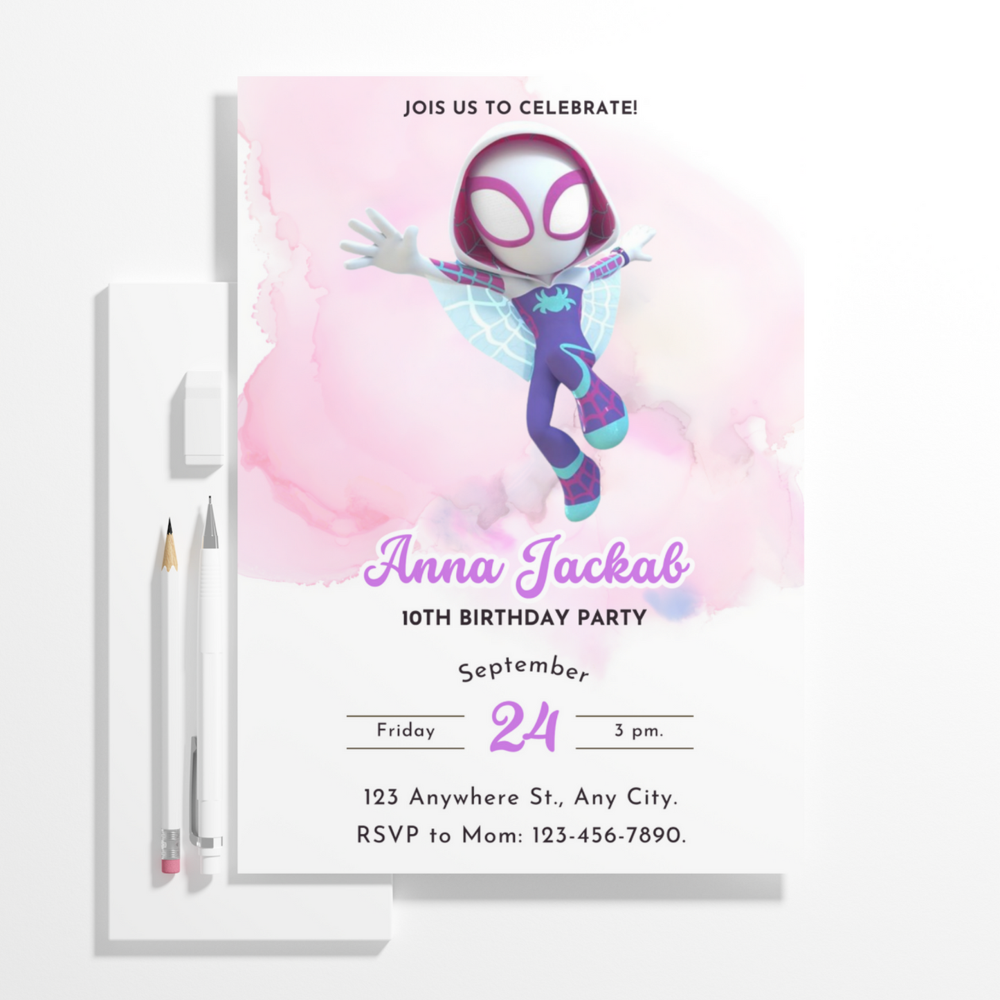 Ghost Spidey Birthday Invitation Template | Spidey and his Amazing Friends