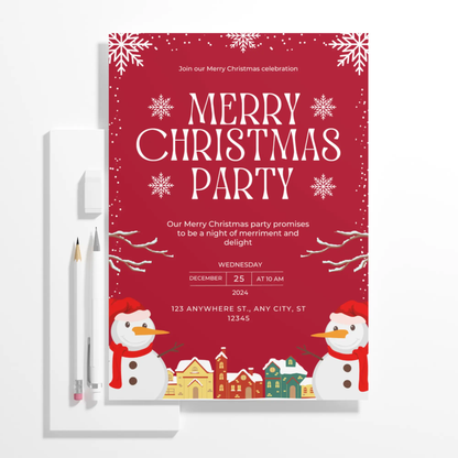 Christmas Party Invitation Template | Snowman Merry Christmas Invite - CreativeRino
