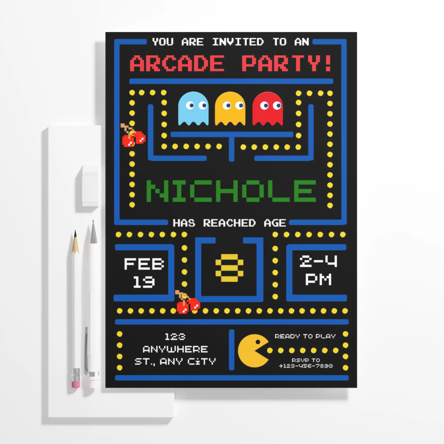 Pac Man Birthday Invitation Template - CreativeRino