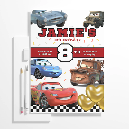 Cars Birthday Invitation Template | Lightning McQueen Invite - CreativeRino