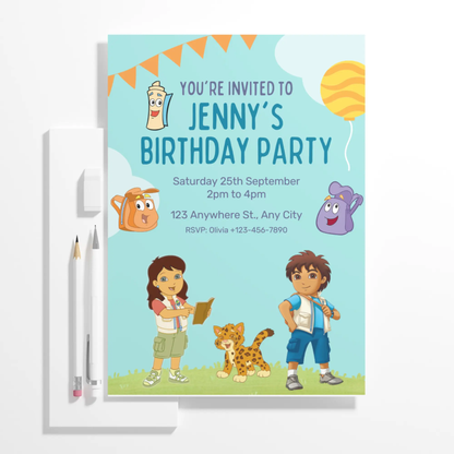 Go Diego Go Birthday Invitation Template - CreativeRino