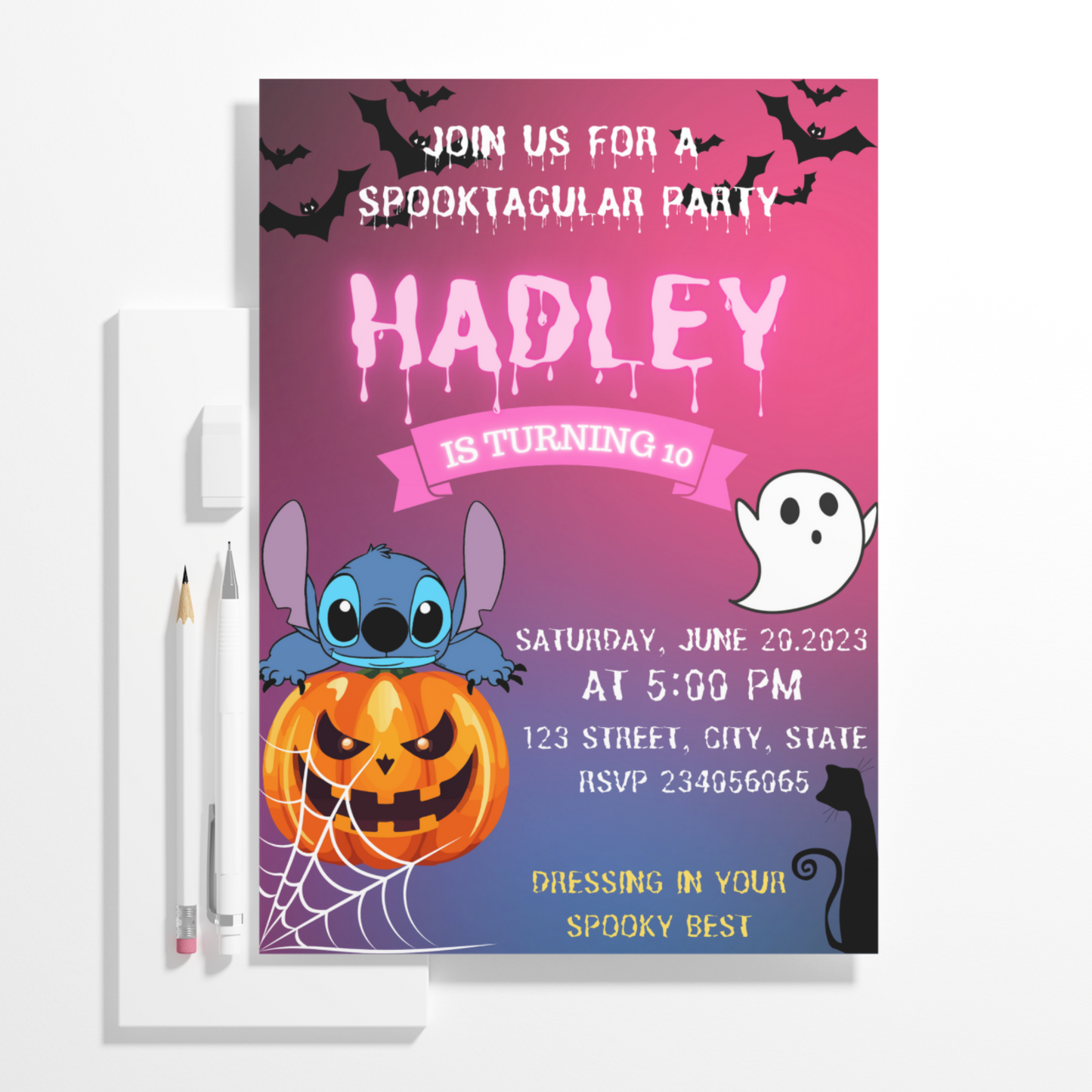 Spooktacular Stitch Halloween Birthday Party Invitation Template