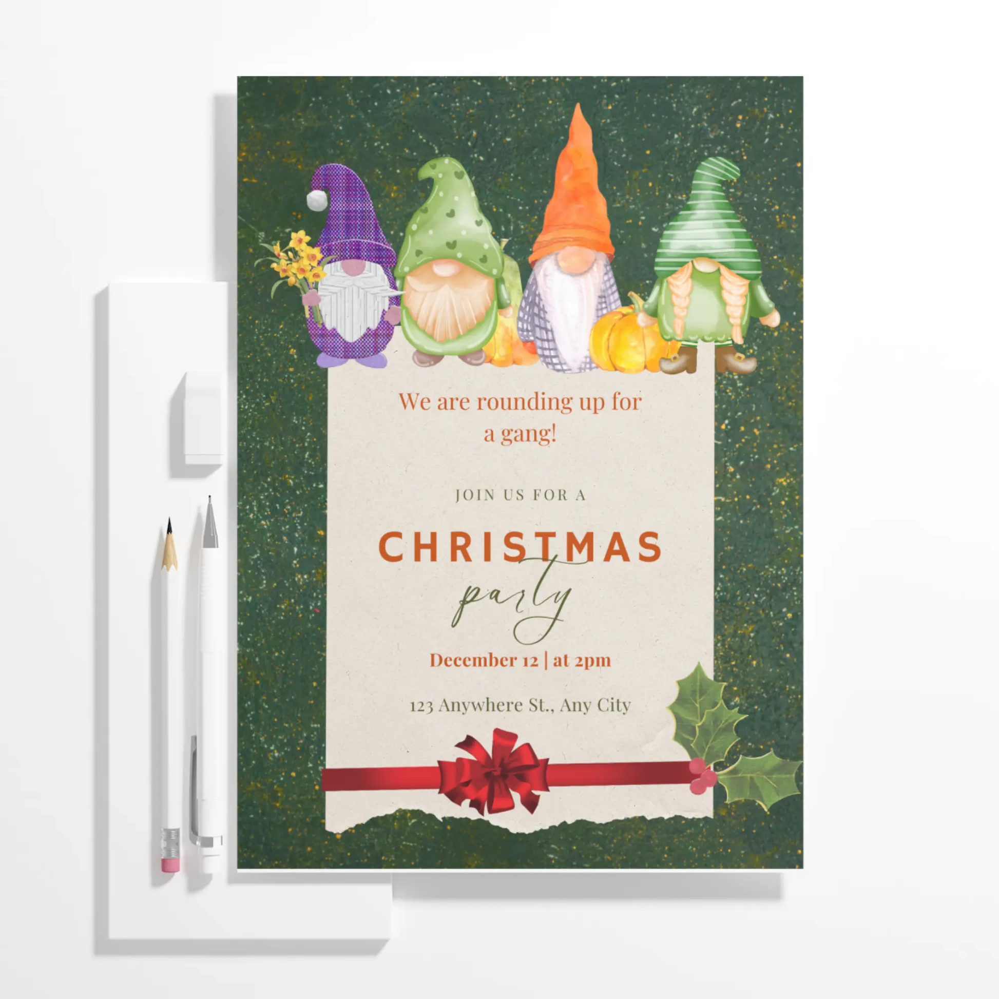 Gnome Christmas Party Invitation Template - CreativeRino