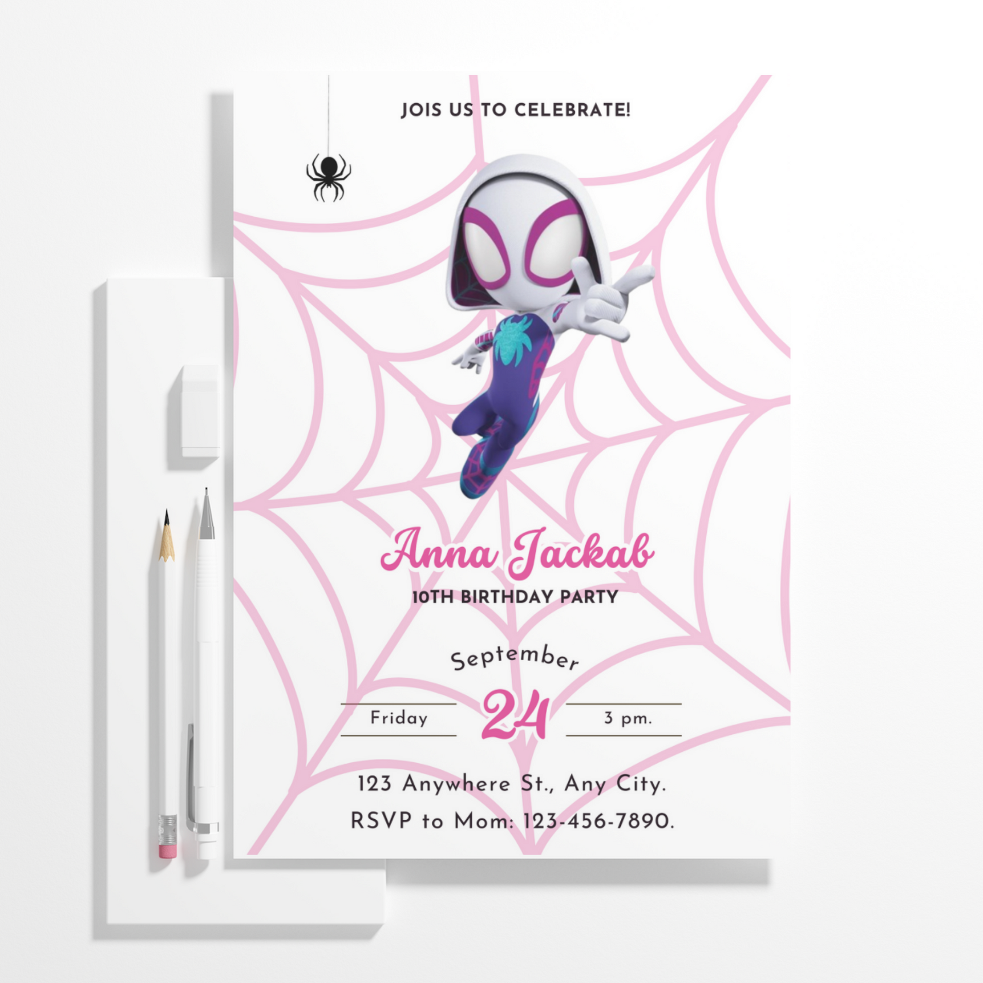 Ghost Spidey Birthday Invitation Template | Spidey and his Amazing Friends - CreativeRino