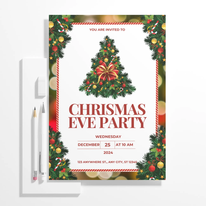 Christmas Eve Party Invitation Template | Christmas Tree Lights Invite - CreativeRino