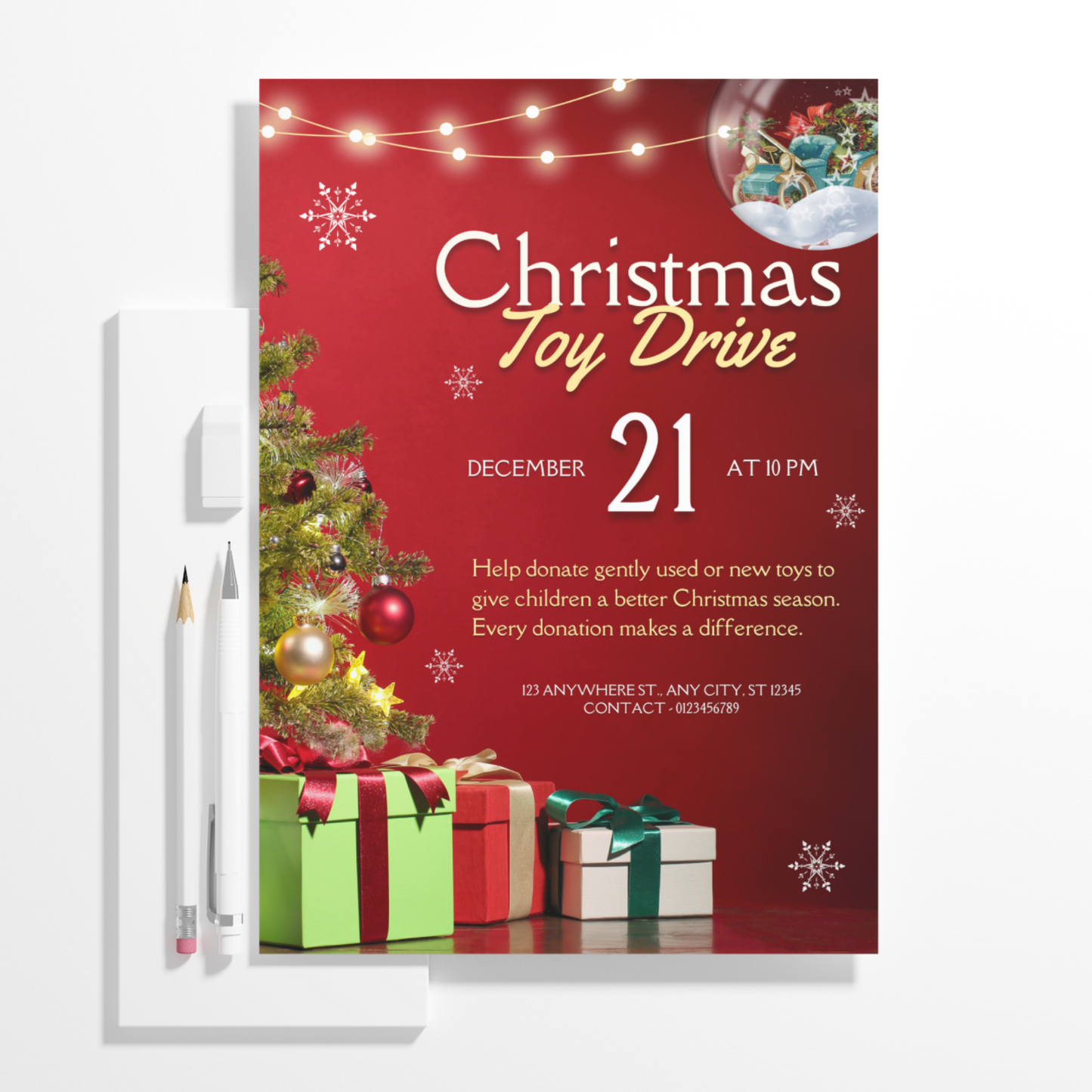 Christmas Toy Drive Flyer Template | Toy Drive Invitation