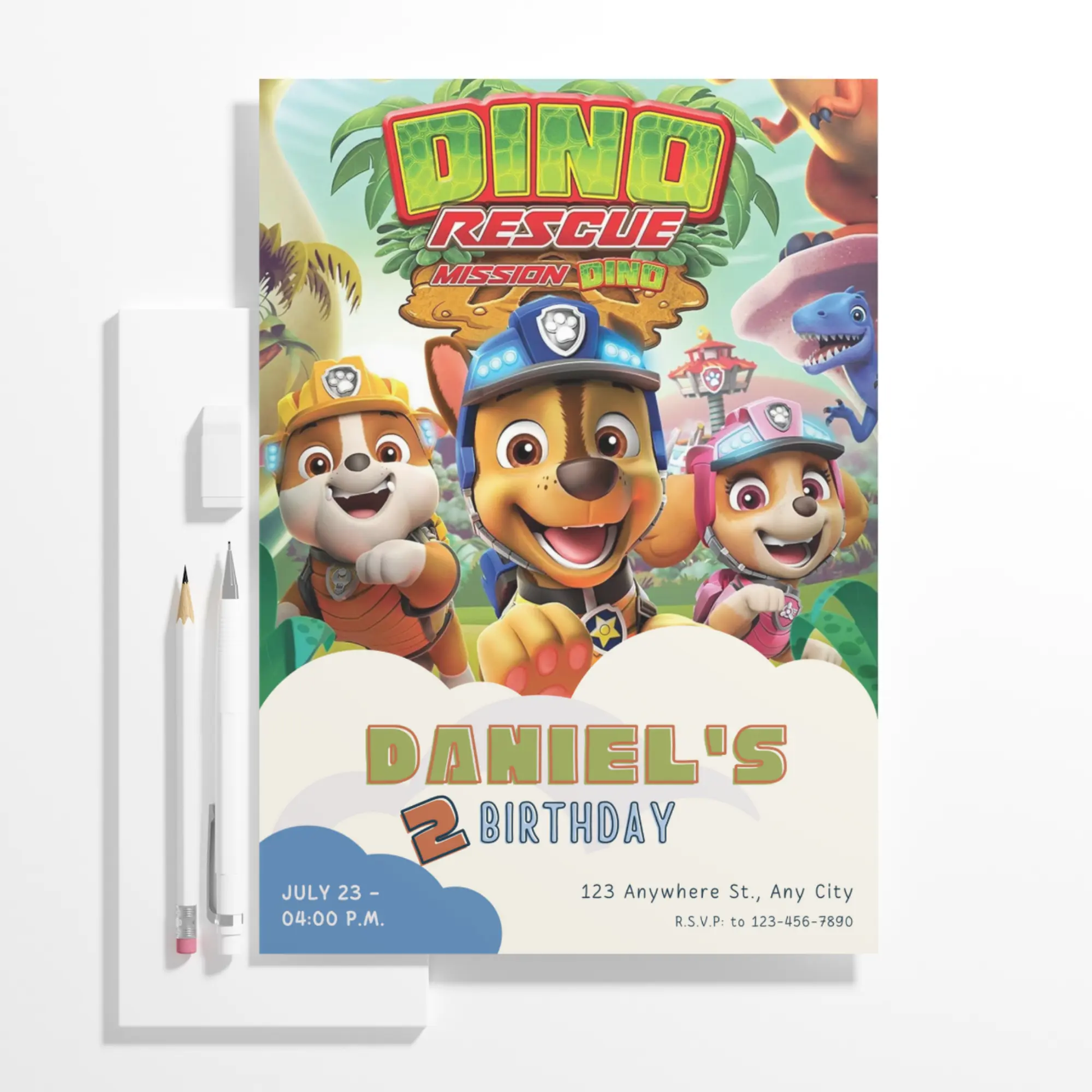 Paw Patrol Dino Rescue Birthday Invitation Template - CreativeRino