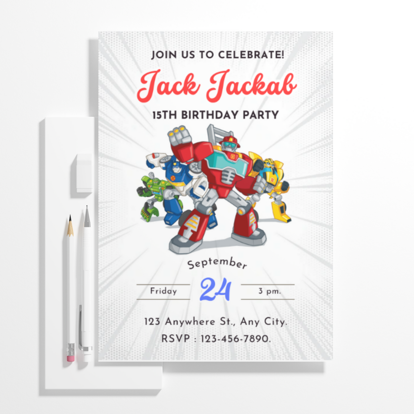 Rescue Bots Transformer Birthday Invitation Template