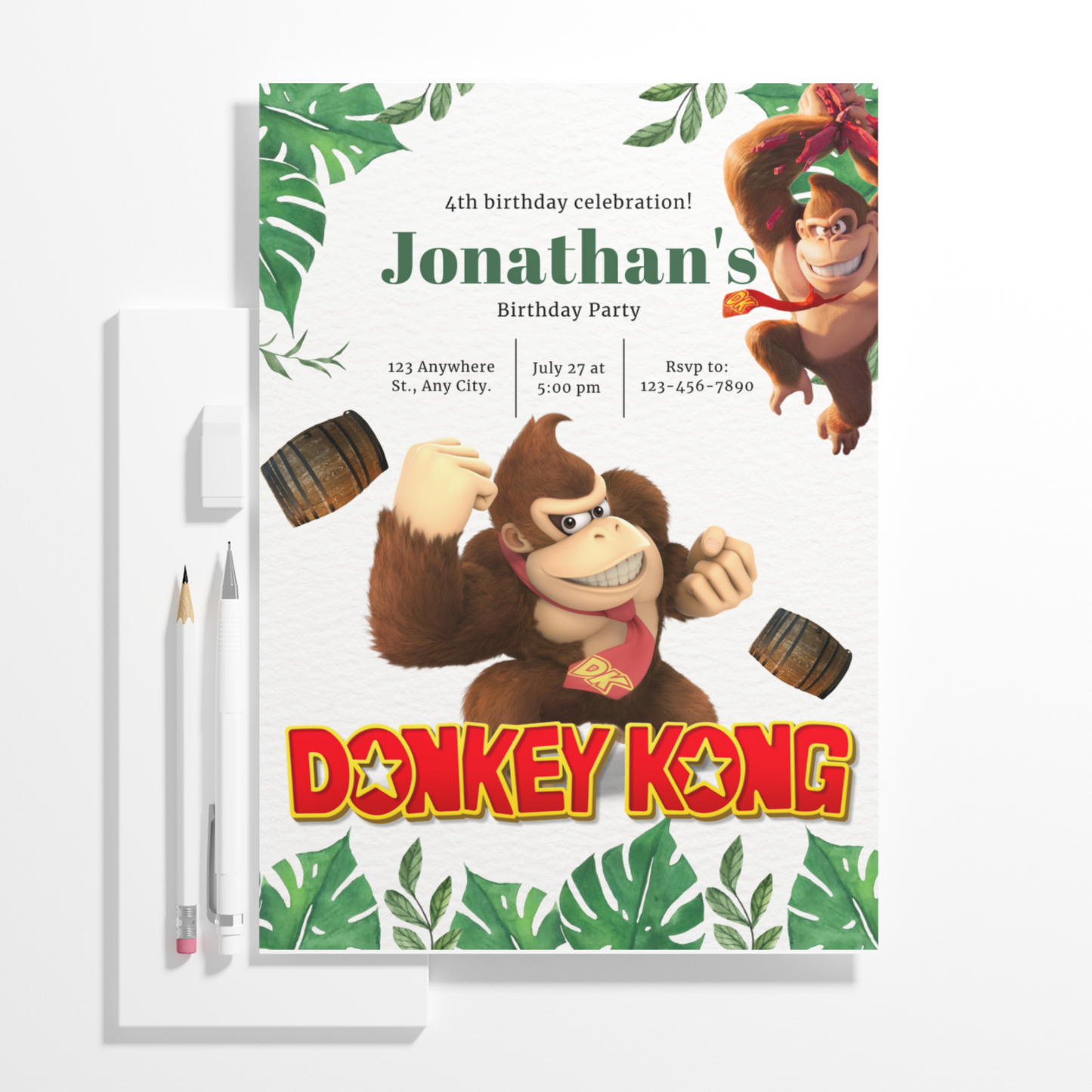 Donkey Kong Birthday Invitation Template | Super Mario Invite