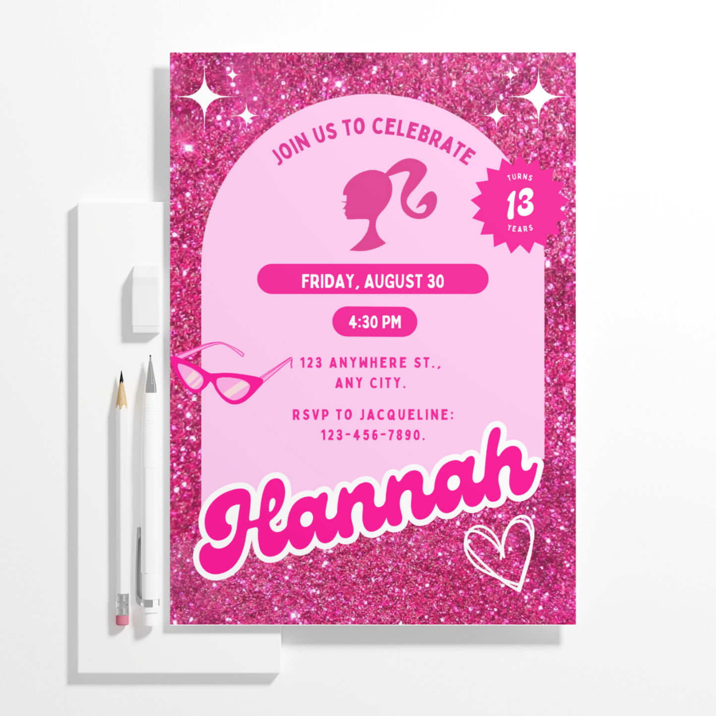 Hot Pink Doll Birthday Invitation Template