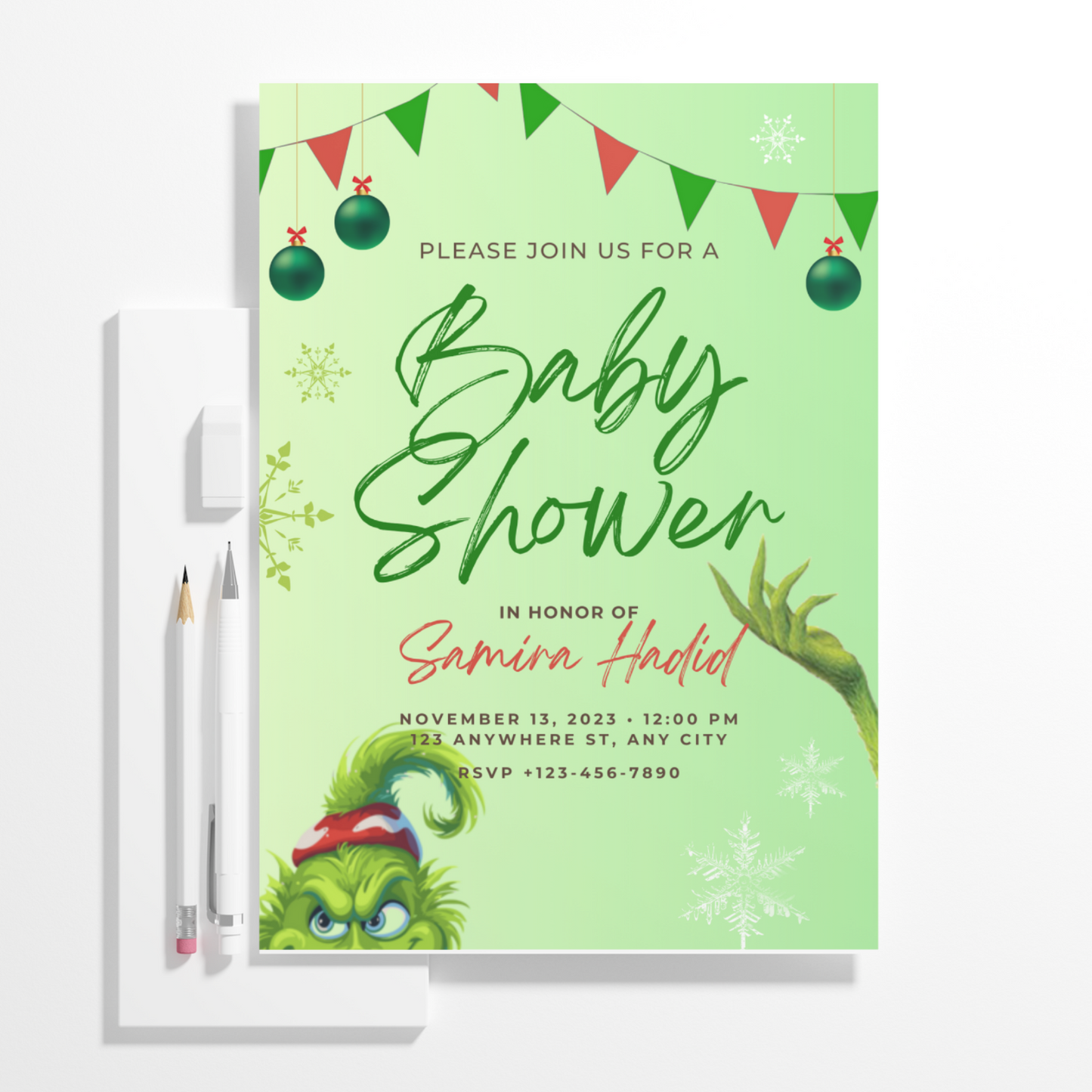 Grinch Baby Shower Invitation Template | Grinchmas Whoville Baby Shower Invite