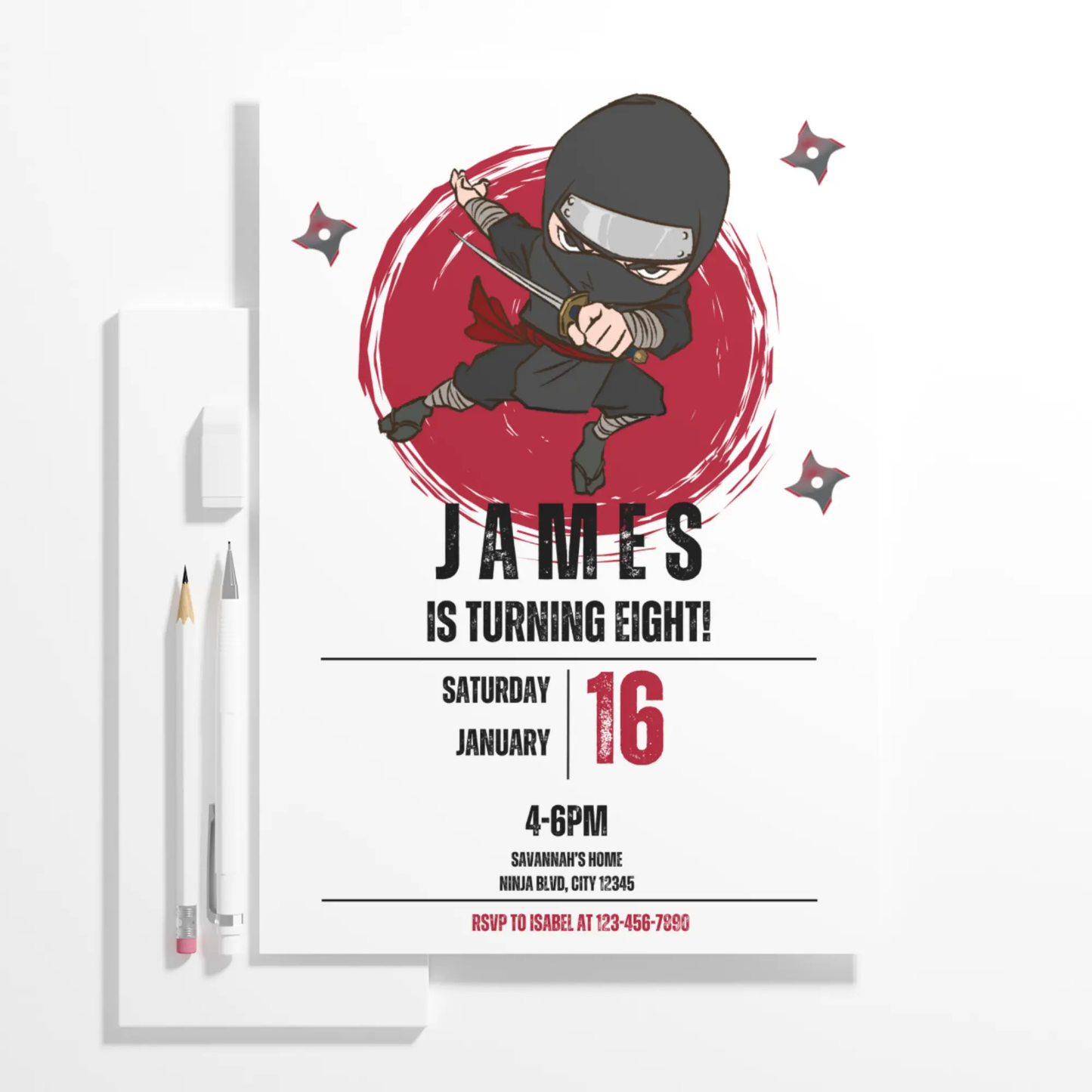 Ninja Birthday Invitation Template | Ninja Warrior Party Invite - CreativeRino