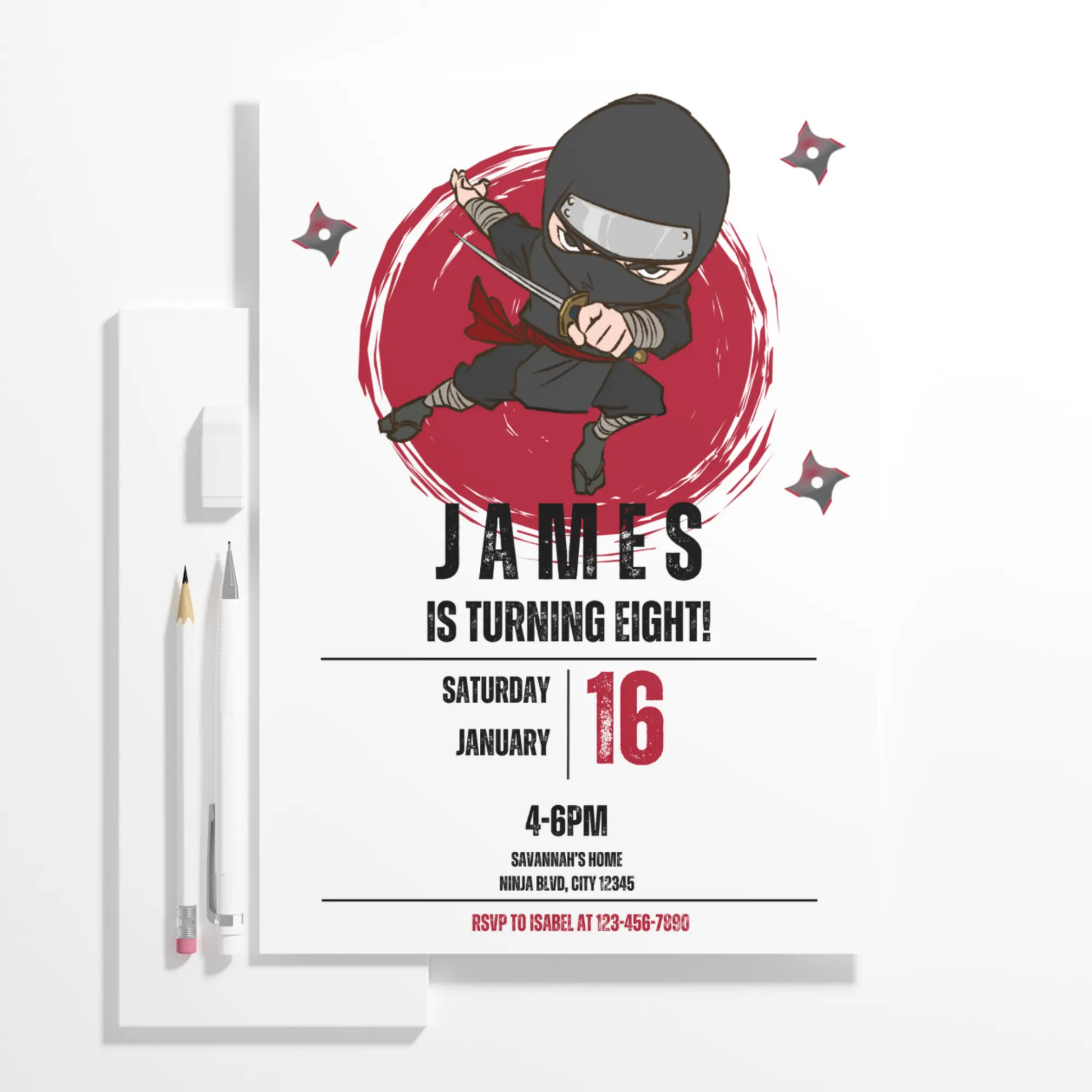 Ninja Birthday Invitation Template | Ninja Warrior Party Invite - CreativeRino