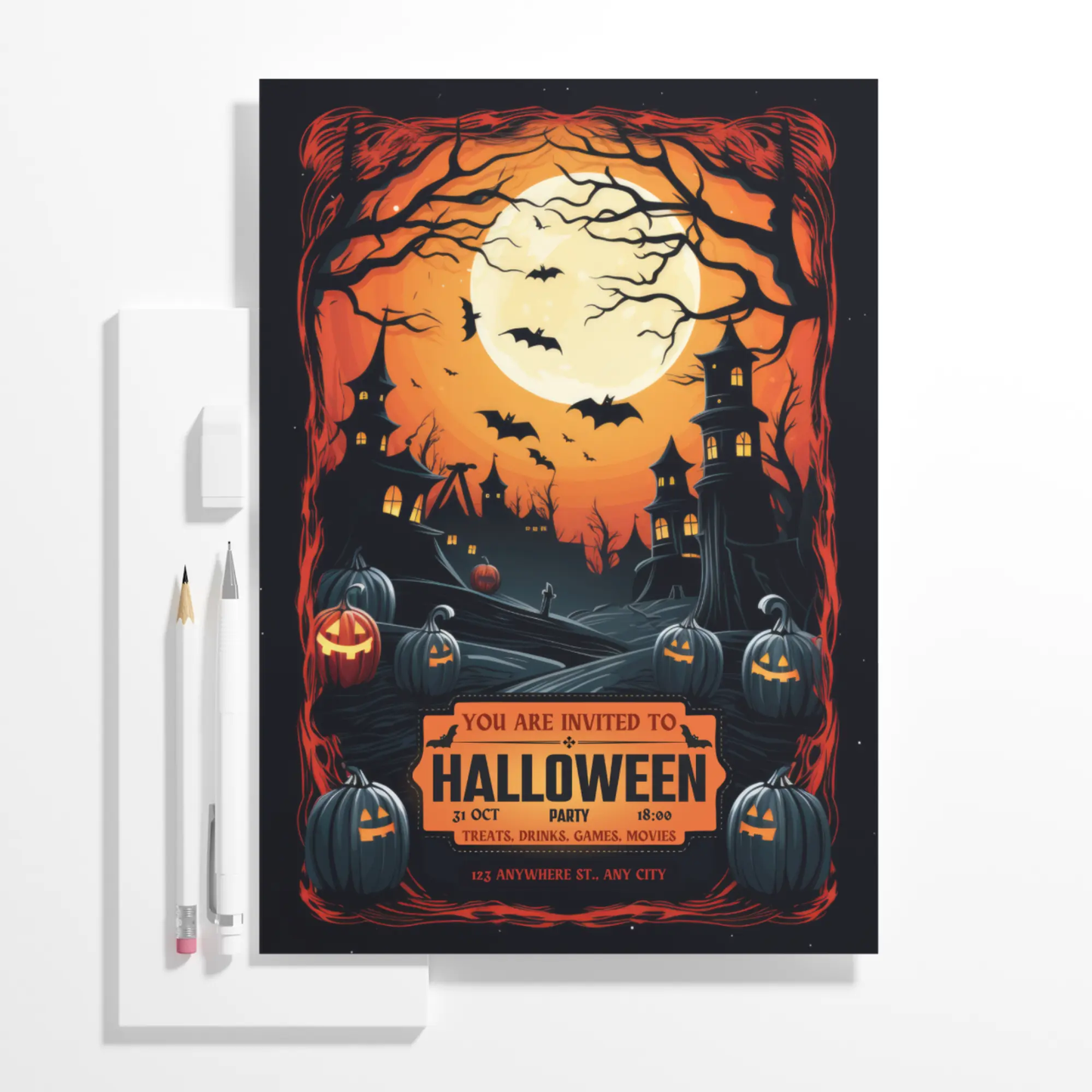 Pumpkin Horror Halloween Party Invitation Template - CreativeRino