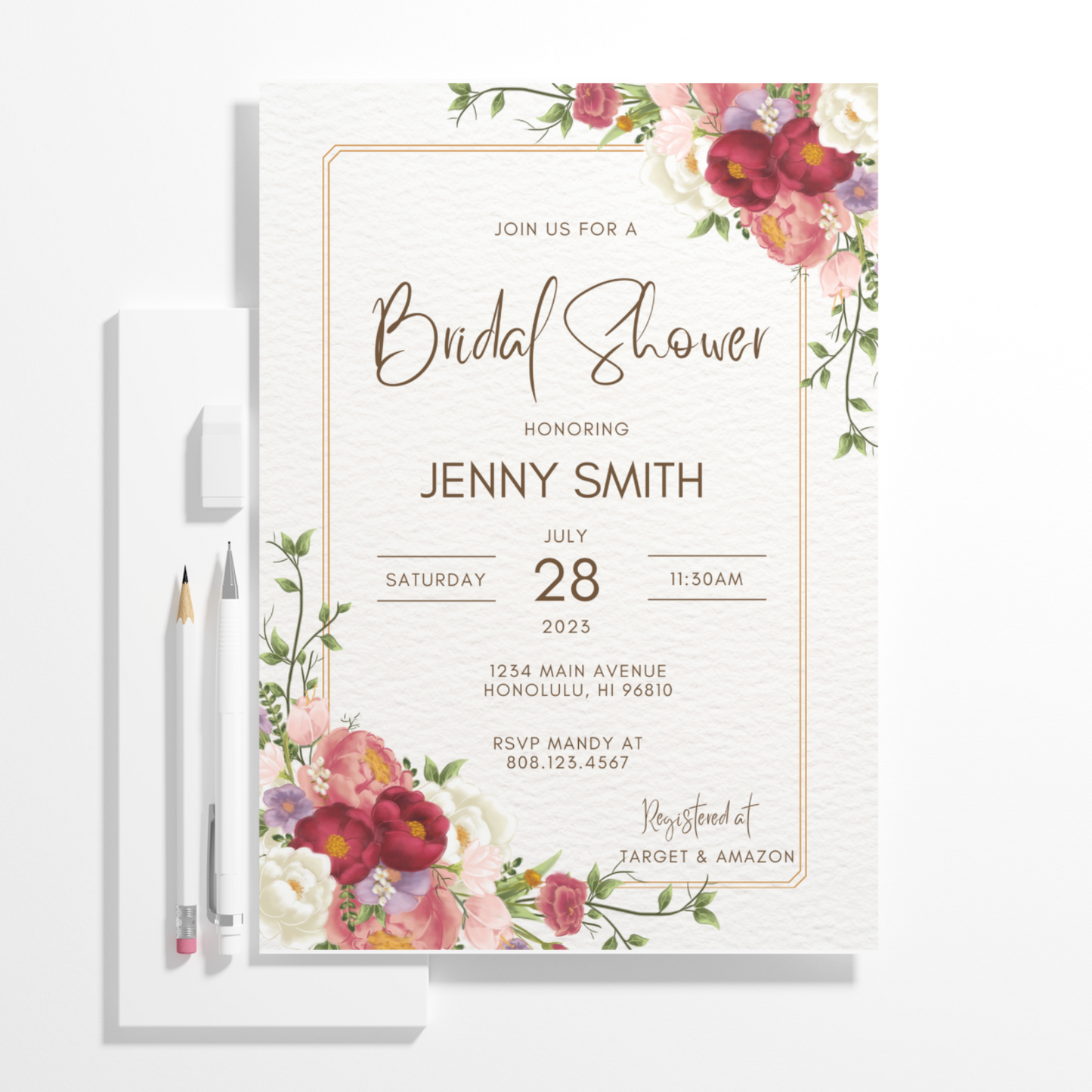 Floral Tropical Bridal Shower Invitation Template